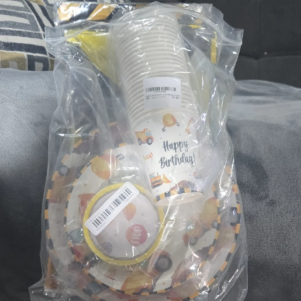 Construction Theme Birthday Party Set - Cups, Plates, Napkins & Tablecloths